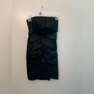Black Strapless Cocktail Party Dress Layered Ruffle Small